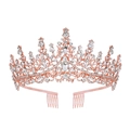 Sparkling rose gold rhinestone tiara with side combs for birthday queen party sets - Hair Comb Style Rose Gold White