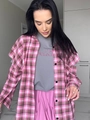 Pink vintage plaid long sleeve shirt for women with a loose casual button-down collar - S / Pink