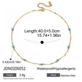 Détail du collier en acier inoxydable doré avec perles turquoise et spécifications - Collier de Perles Turquoise (JDN0206052)