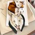Elegant silk scarf featuring H letter print in yellow and green color block design - H-shaped Scarf / 65