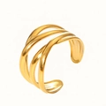 Detail view of a 18k gold plated triple-layered intertwined leaf-style open ring - Style 9/Three-layer Weave