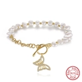 Bracelet perles baroques et papillon en argent S925 avec fermoir à bascule OT - Argent 925/Boucle OT / Papillon Doré Perle (GPB23-6.5mm)