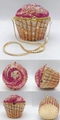 Sparkling pink cupcake clutch bag with handset crystals and gold-tone chain strap - Iridescent Fuchsia