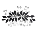 Elegant silver hair comb with black marquise gems and rhinestones for bridal party - Hs-j6936sblk