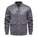Détails du blouson aviateur gris en daim avec col côtelé et boutons-pression métalliques - M / Gris