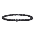 Bracciale da uomo con perline nere opache da 4 mm e croce in ematite grigio scuro - Nero Opaco