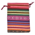 Ethnic style woven cotton drawstring bag with colorful stripes and geometric patterns - Thin Stripes 67