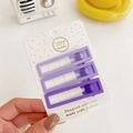 Set of three purple candy color rectangular hair clips for women on display card - Purple Square Set