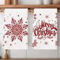 Detail of white cotton Christmas kitchen towels with red snowflake and Merry Christmas text - Red Artistic Font & Snowflake White (2pcs)