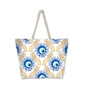 Große Strandtasche mit bösem Blick Handdruck und weißen geflochtenen Seilgriffen - Hände Halten Auge Stil (jaiyingstb2)