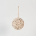 Beige woolen Christmas ball ornament with hanging loop for holiday tree decoration - Beige