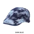 Dark blue denim newsboy cap with vintage tie-dye marble texture and side metal buckle - One Size (56-58cm) / Dark Blue