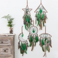 5-piece set of handmade dream catchers with brown frames and green feathers - Green Series - 5-Piece Set