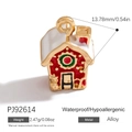 Enameled red Christmas house charm in stainless steel with snowman relief detail - Snowy Red House (PJ92614)