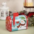 Christmas snowman tin mailbox container in red and teal with Peace World text - Snowman