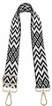Detail of adjustable black and white zigzag woven bag strap with gold metal hooks - Jacquard Black and White Rhombus