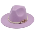 Detailed view of lavender purple fedora hat featuring double white rope and gold chain link - M(56-58cm) / Taro Purple (Three-loop Rope)