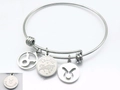 Adjustable silver stainless steel Taurus zodiac bangle with engraved charms - Silver Taurus (KB88081-Z)