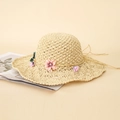 Cappello di paglia fatto a mano con fiori e tesa larga in elegante stile pastorale - M (56-58cm) / Beige