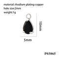 Detail view of a black teardrop zircon pendant with 10x5mm size and 2mm hole diameter - Silver Base-Black