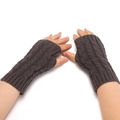 Dark brown cable knit fingerless gloves for men and women in a warm acrylic wool blend - Adult Free Size / Dark Gray