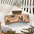 Beigekleurige rechthoekige haarklem met zwarte zonnebloem- en cactusprint op tijdschrift - Ongeveer 10,5 cm / Bruin - Handgeschilderde Cactus Zonnebloem