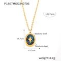 Collar de acero de titanio dorado con colgante ovalado de abulón y estrella - Collar con Colgante de Estrella Ovalada de Concha de Abulón (P1867)