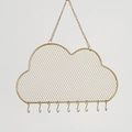 Cloud-shaped gold iron mesh jewelry wall rack with hanging chain and nine storage hooks - 30.5*19cm with 8 Hooks / Gold
