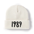Classic cream 1989 embroidered knit beanie hat for winter warmth and hip hop style - Adult (Stretchy) / White