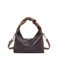 Retro large capacity dark brown woven texture shoulder bag with cloud handle on white background - Brown