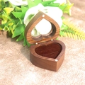 Elegant heart-shaped walnut wood ring box with dark velvet interior and magnetic closure - Heart Window / Walnut (Coffee Double Slot)