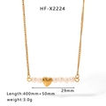 Gold-tone titanium necklace with polished heart pendant and six pearls 450mm chain - Heart Pearl Combination Style (HF-X2224)