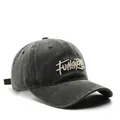 Vintage washed black cotton baseball cap with white FUNK letter embroidery - Black