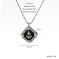 Titanium steel anchor pendant necklace with black onyx inlay and 45cm chain length - Anchor Square Pendant-Black Onyx (ZYS1827)