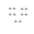 Detailed close-up of 10 blue evil eye charms with sparkling crystals and metal hanging loops - Silver Eye Shape Blue Evil Eye Pendant (XH40717) / 10 Pieces Pack