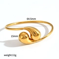 Bracelet jonc ouvert en acier inoxydable doré en forme de larme avec mesures - Style Goutte Lisse (TB7165)