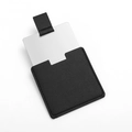 Portable square stainless steel vanity mirror with a black litchi pattern leather sleeve - Black