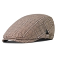 Béret plat marron à carreaux classique avec motif pied-de-poule et boucle en métal latérale - Réglable / Marron