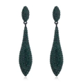 Detail of luxury teardrop earrings with dark green crystal pavé and black metal base - Green