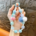 Cute pink pumpkin and blue rabbit beaded keychain for phone or bag accessories charm - Blue Pumpkin Rabbit