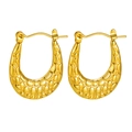 Elegant 18K gold plated U-shaped earrings with unique honeycomb texture and lever back - Honeycomb Textured U-Shaped