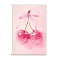 Romantic pink cherry canvas print with a bow knot, watercolor style for bedroom decor - 10x15cm / Cherry