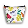 Portable white cosmetic bag with colorful fruit patterns and black zipper closure - Colorful Fruit