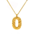 18k gold plated stainless steel necklace with textured relief letter O pendant - Gold Letter-O