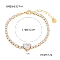 Pulsera de acero inoxidable dorado con un gran circón de corazón y cristales - 17+3cm / Dorado Corazón Circonita(NMSB-E137-4)