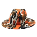 Cappello fedora mimetico a tesa larga in feltro con motivo arancione nero e marrone - Mimetico Patchwork Arancione Nero (3#)