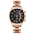 Fashionable men's quartz watch with black dial and rose gold stainless steel strap - Black Dial Rose Gold Band Rose Gold Pointer