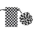 Ethnic style black and white checkerboard wire headband set with matching drawstring pouch - Hair Tie & Bag Set / Black and White Plaid