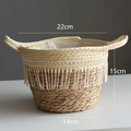 Woven plant basket in beige and brown with handles and decorative fringe details - Medium Tapered Tassel Beige 22CM