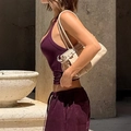 Women's dark purple ribbed halter top and shorts set in a slim athletic fit - L / Purple